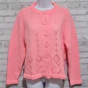 Vtg 50s Glen Lea Knitting Mills Eyelet Floral Knit Sweater size 40 Womens